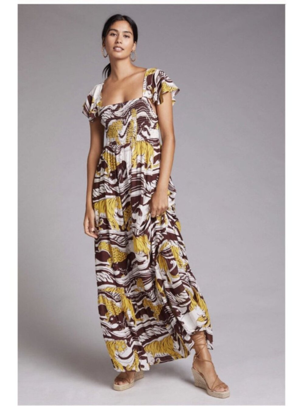 Anthropologie Panther Ruffled Maxi Dress Yellow Size XS